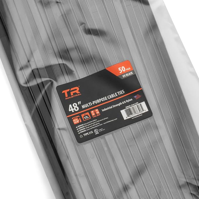 TR Industrial Multi-Purpose UV Resistant Black Cable Ties, 48 inches, 50 Pack