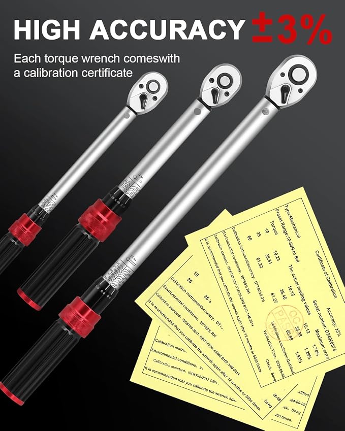 1/4 3/8 1/2-inch Drive Torque Wrench, 32Pcs Torque Wrench Set with Hex, Torx, Sockets, Spark Plug Socket & Adapters for Bike, Motorcycle, Car Spark