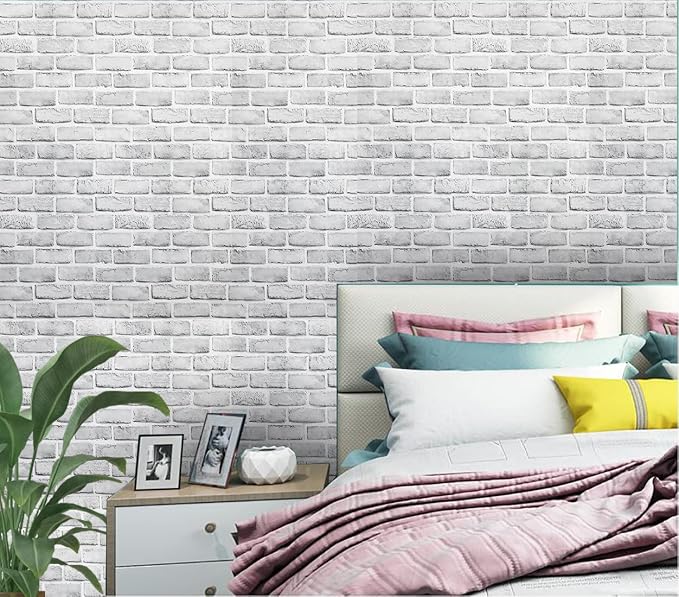 Hopeak White Brick Wallpaper, Self-Adhesive Peel and Stick Wallpaper Waterproof and Removable Good for Home Decoration and Furniture Renovation (17.5 x 394Inch)