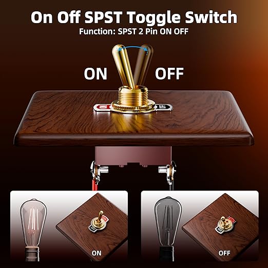 DaierTek Toggle Switch 12V with Gold Handle SPST 12 Volt 30A Heavy Duty On/Off DC Automotive Industrial Car Rocker Toggle Switch