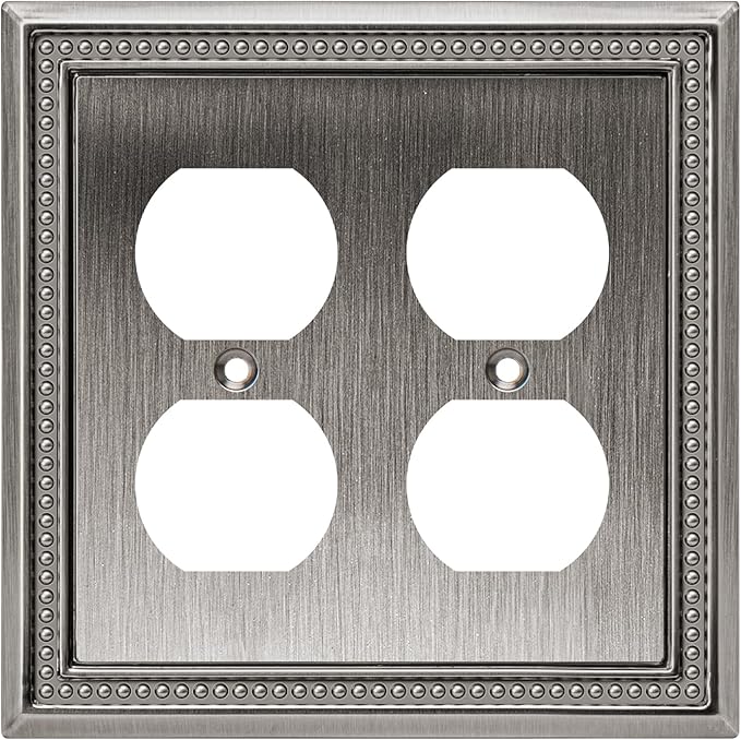 Henne Bery Sunken Pearls Heavy Duty Decorative Wall Plate Switch Plate Outlet Cover (Double Duplex, Heirloom Silver)