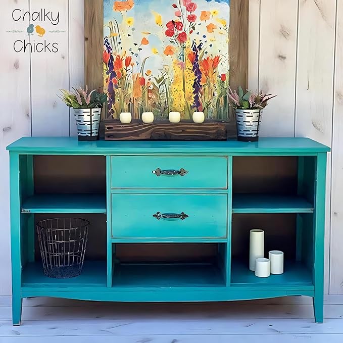 Chalky Chicks All-in-One Chalk Paint for Furniture or Cabinet - 8 Fl Oz - Matte Finish Mermaid (Green Teal) for Metal, Wood Furniture Paint - No Sanding All-in-One for Home Decor & Crafts, USA Made