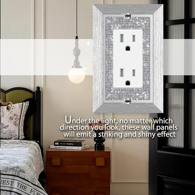 1 Pcs Shiny Rhinestones Wall Plates Imitation Wood Grain Light Switch Cover Decorative Outlet Cover Single Toggle Switch Plates And Outlet Covers