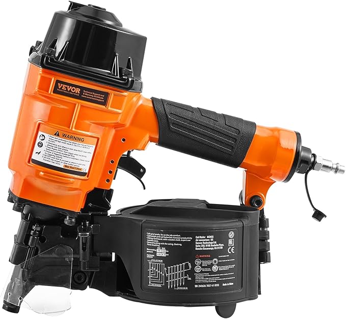 VEVOR MCN55 Coil Siding Nailer, 70-120PSI Air Coil Nailer 1 inch to 2-1/4 inch 15 Degree Pneumatic Siding Nail Gun for Siding, Pallet Sheathing, Fencing, Decking