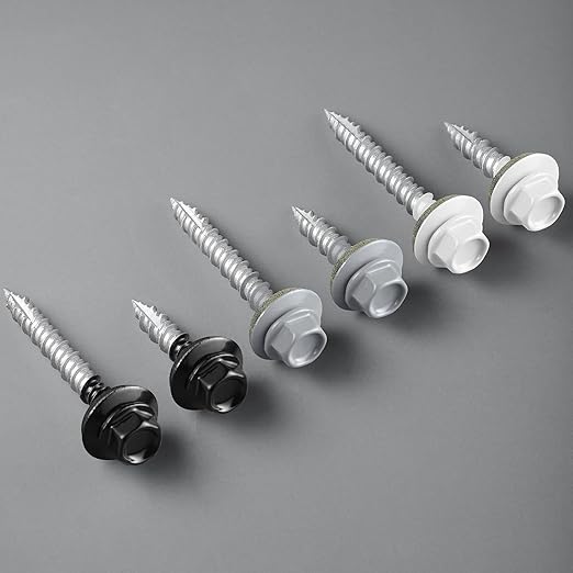 Metal Roofing Screws #10 × 1 Inch, 185pcs Black Ruspert Coating Hex Head Roofing Screws with Rubber Washer, Self Starting Metal to Wood Siding Screw