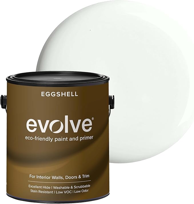 EVOLVE Interior Paint & Primer, Eggshell (Morning Frost), 1 Gallon – One-Coat Coverage, Excellent Hide, Low VOC, Low Odor, Washable Paint for Walls, Doors & Trim