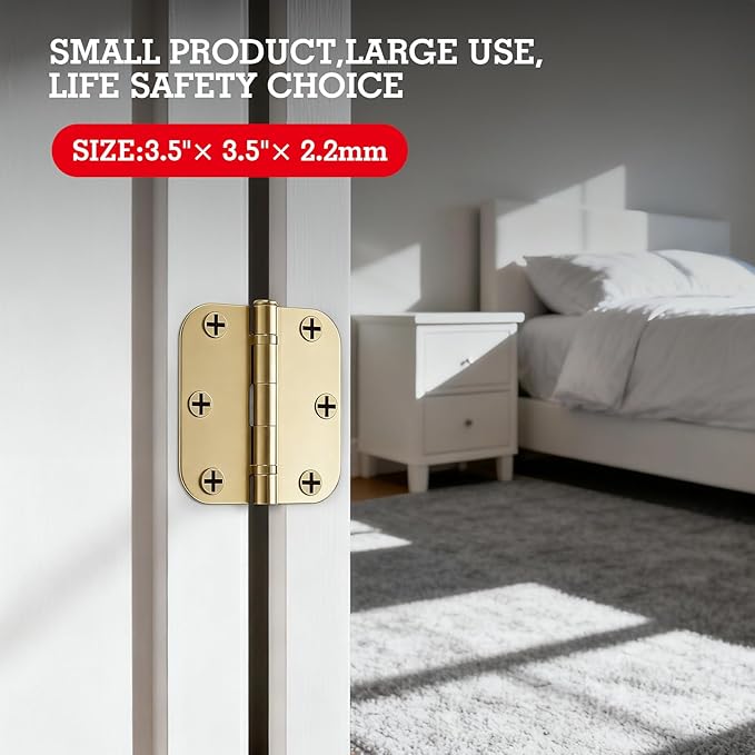 1 Pack Ball Bearing Door Hinges Polished Brass 3.5 Inch 5/8"Radius Round Anti Squeak Interior 3-1/2"Flat Iron Bifold Standard Office Bedroom Indoor for Doors 3 ½" Hardware Home House Decor Accessories