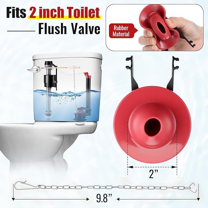 2 Inch Toilet Flusher Replacement Kit, Toilet Flusher Repair Kit Include Adjustable Fill Valve with Flapper, Metal Front Flush Handle, Gasket and Bolts, Anti-Siphon Repair Parts Tank(2 Set)