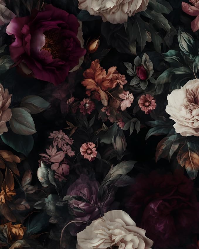 ILHIIOR Black/Pink Floral Peel and Stick Wallpaper 17.5 x 787 Inches | Leaf Removable Self Adhesive Waterproof Contact Paper, Renter Friendly Decor for Cabinets, Drawers & Bedroom Walls