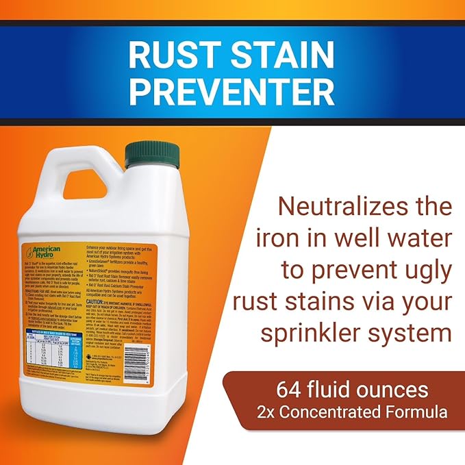 Pro Products American Hydro Systems RR1 Rid O' Rust 2X Concentration Rust Stain Preventer for Irrigation Systems and Exterior Surfaces, 64 Fl. Oz. Bottle, Pack of 2