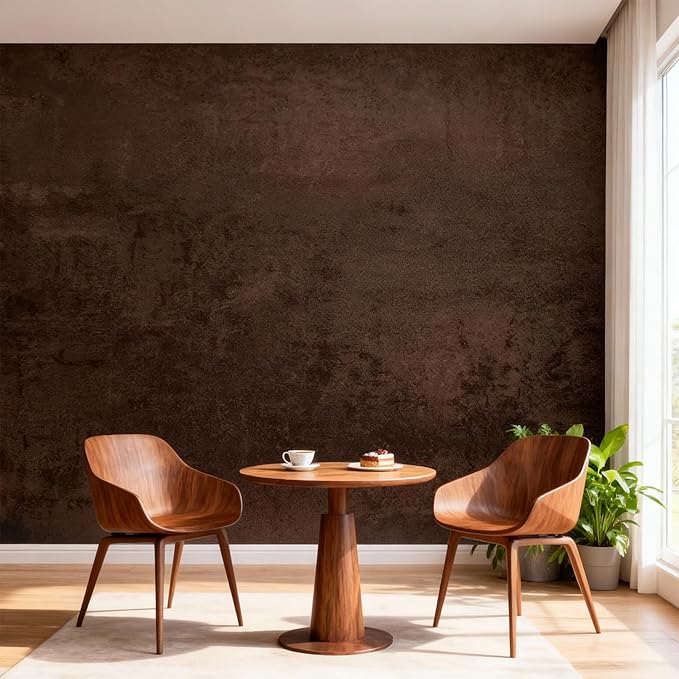 Deep Brown Peel and Stick Wallpaper Concrete 16" x118" Cholocate Limewash Self-Adhesive Contact Paper Stained Cement Waterproof Countertop Stone Texture Matte Vinyl for Bedroom Kitchen Living Room