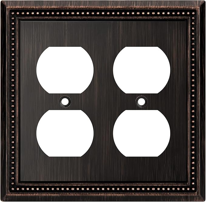 Henne Bery Sunken Pearls Decorative Wall Plate Switch Plate Outlet Cover (Double Duplex, Aged Bronze)