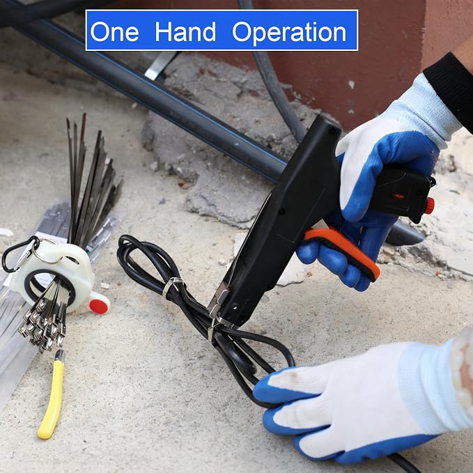 Automatic Metal Zip Ties Cutter Stainless Steel Cable Tie Gun Kit，9-level Adjustable Fastening Tension ，Automatic Tightening Cutting Ratchet Tie Clamp，With 150pcs 304 Stainless Steel Zip Ties