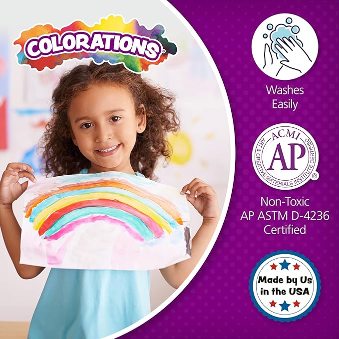 Colorations Paraben-Free Washable Tempera Paint Set, 19 Colors, Non-Toxic, Vibrant, Kids' Art Supplies, Classroom Must Haves