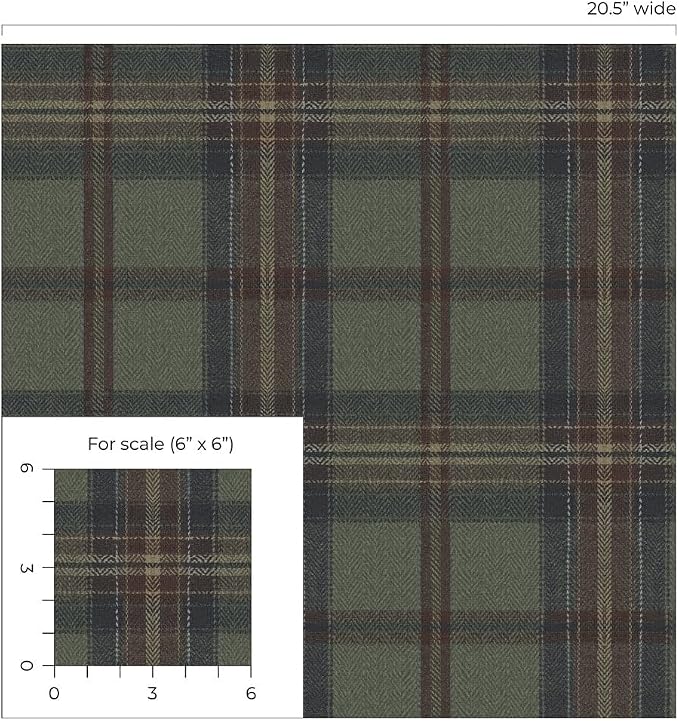 NextWall Harry & Grace Herringbone Plaid Premium Matte Non-Woven Peel and Stick Wallpaper (Adobe & Antique Green)