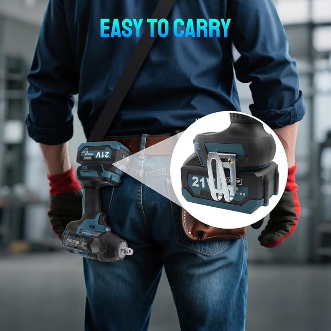 Cordless Impact Wrench 1/2 Inch, Brushless Impact Gun 1500 N.m/1106ft-lbs | Compatible with Makita 18V Batteries, 3000 RPM, 4 Speeds, Built-in LED, Impact Driver for Car Home, Blue With Battery