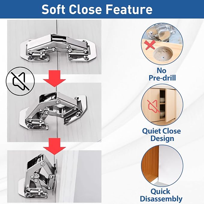 TamBee Soft Close Hinges, 90 Degree Kitchen Cabinet Door Hinges - No drilled, Concealed, Soft Close for Cabinet, Cupboard with Mounting Screws 4 Pack