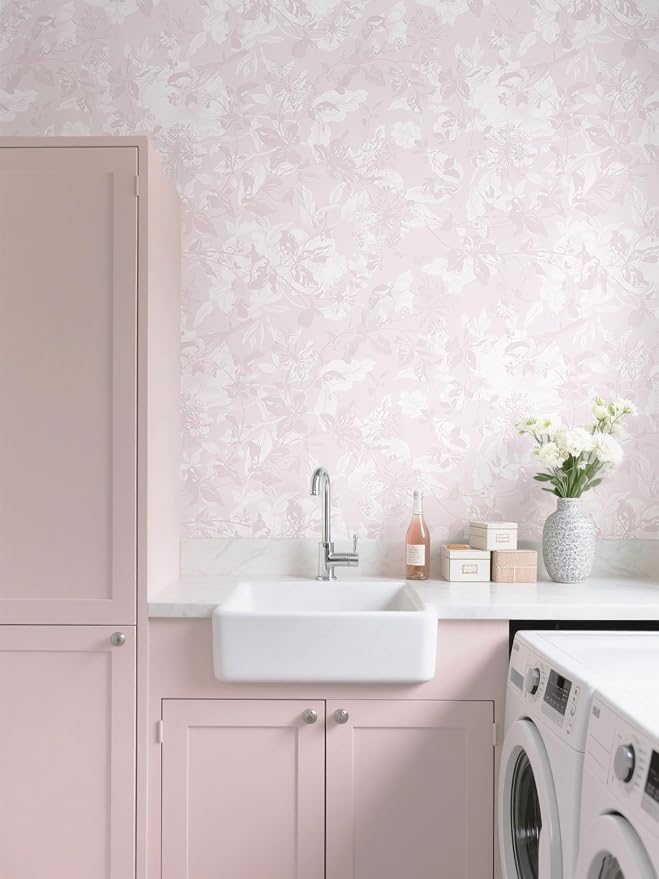 17.3" X 393" Peel and Stick Wallpaper Floral Boho Pink Contact Paper Bird Cute Girl Modern Wall Paper Renter Friendly Waterproof Removable Self Adhesive Bedroom Kitchen Dorm Cabinets Vinyl
