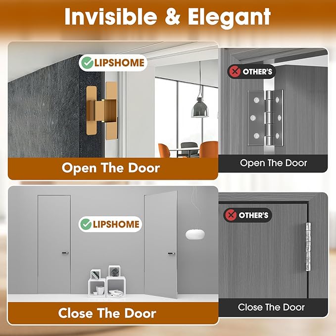 4.5" Hidden Door Hinge/Invisible Door Silent Door Hinge 110 Degree Swing Hinge 2-Way Adjustable Butt Hinge 4.5 x 2 x 1 (2, Gold)