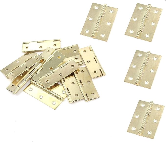 XMHF Cabinet Gate Closet Door Hinges 2.4"x1.5" Home Furniture Hardware Folding Butt Hinges Gold Tone with Mounting Screws Pack of 12