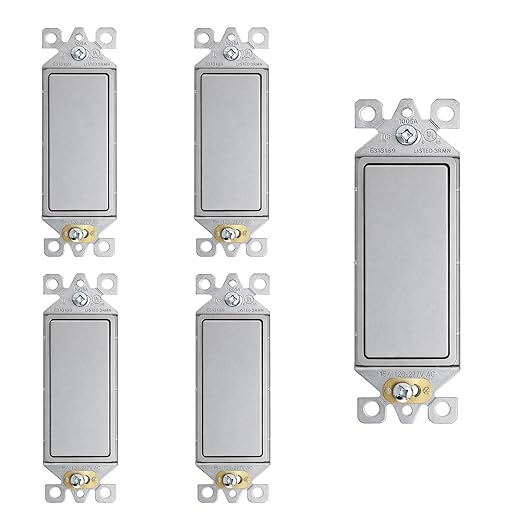 ELEGRP Matte Gray 3 Way Decorator Light Switch, 15A 120-277V, Paddle Rocker Switch Replacement, On/Off Wall Switch, Self-Grounding, Residential Grade, UL/CUL, 5 Pack