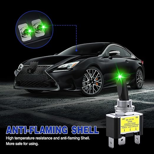 Nilight 2PCS Green LED Toggle Switch 12V DC 30A 3 Pin On Off 2 Position Heavy Duty Rocker Switch with 14AWG Wire for Automotive Cars Trucks Boats Racing Cars Auto Boat