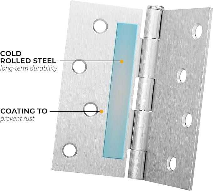 goldenwarm 3 Pack Nickel Door Hinges 4inch x 4 inch Door Hinges Brushed Nickel Door Hardware Satin Nickel Iron Door Hinge with Square Corners