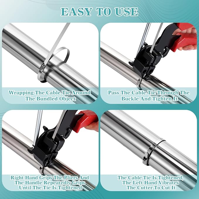 LEIFIDE 500 Pcs Metal Zip Ties Gun Kit, 11.8 Inch 304 Stainless Steel Metal Zip Cable Ties, Heavy Duty Self Locking 220 Pound Tensile Strength Cable for Exhaust Wrapping Fence Outdoor Workshop(Red)