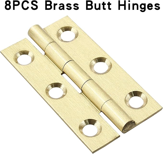 Murtenze 8 Pcs 2 Inch Mini Solid Brass Hinges，Brass Cabinet Hinges Small Box Hinges Butt Hinges for Cabinet, Drawer, Wood Box