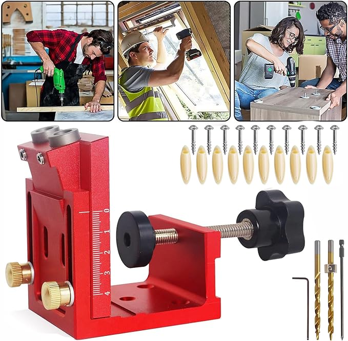 Pocket Hole Jig Set Woodworking Inclined Hole Positioner Pocket Dowel Hole Jig System Set Woodwork Guides Joint Carpentry Locator for Woodworking Angle Drilling Holes Carpenters