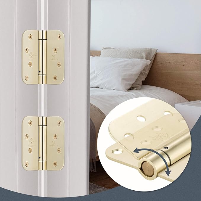 Self Closing Hinge Satin Brass Auto Close Hardware Hinge Outlet Adjustable Spring Hinges Satin Hinges 5/8" Radius Corner for Commercial Grade Self-Closing, UL Listed 3 Pack