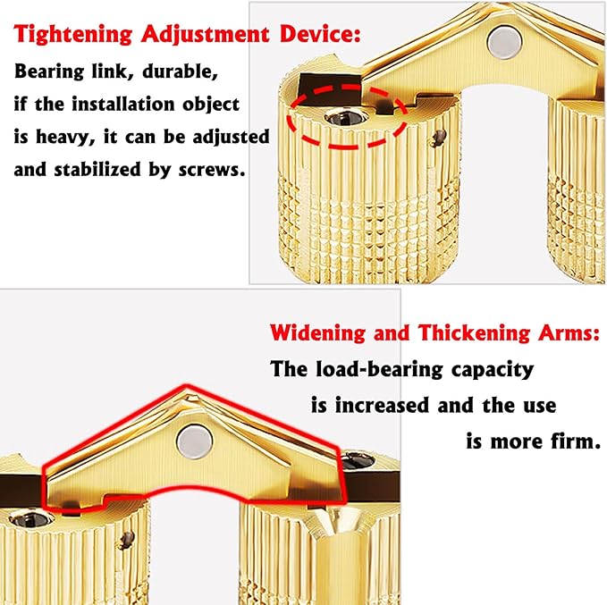 Hidden Brass Barrel Hinges, 8mm, 180 Degree Opening Angle Concealed Furniture Hinges for DIY Jewelry Box Hand Craft, 8-Piece Set with Screws, Gold, 0.71 x 0.31 Inch
