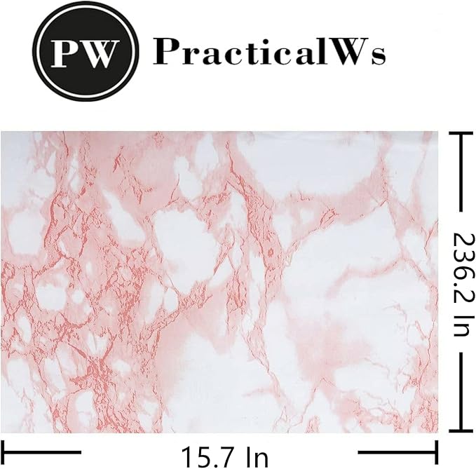 practicalWs 15.7 in x 236.2 in Self-Adhesive White Pink Marble Removable Wallpaper Decor Decals Decoration Textured Panel Table Countertops Cabinets Drawer Shelf Wall Crafts Wall Paper Decorations
