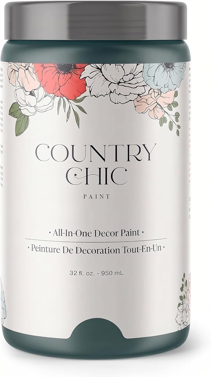 Country Chic All-in-One Chalk Paint for Furniture, Cabinets, Home Decor, Eco-Friendly, Matte Finish, Built-In Primer & Top Coat for Wood, Metal - Jitterbug (Dark Teal) - Quart 32 oz (950 ml)