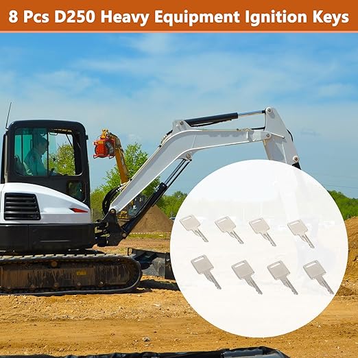 8 Pcs D250 Ignition Keys Heavy Equipment Keys Replace # 6693241 307852A1 6709527 714602 A77313 Compatible with Bobcat Case IH Skid Steer Loader and More