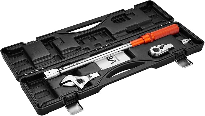 VEVOR Adjustable Torque Wrench 1/2 Inch Drive, 20-160Ft.lb/27.1-216.8Nm, 38MM Open End, 3/8 Inch Drive Torque Wrench with Interchangeable Jaw & Ratchet Head for HVAC, Car, Moto, Narrow Pipeline