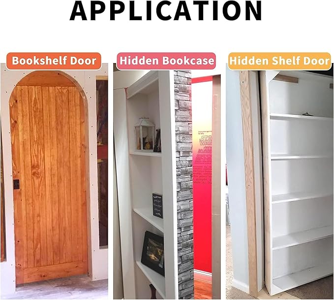 TamBee Hidden Bookcase Hinges Pivot Door Hinge with Lock Hidden Door Hinges for Secret Door 304 Stainless Steel with Spring Latch Lock and Cable