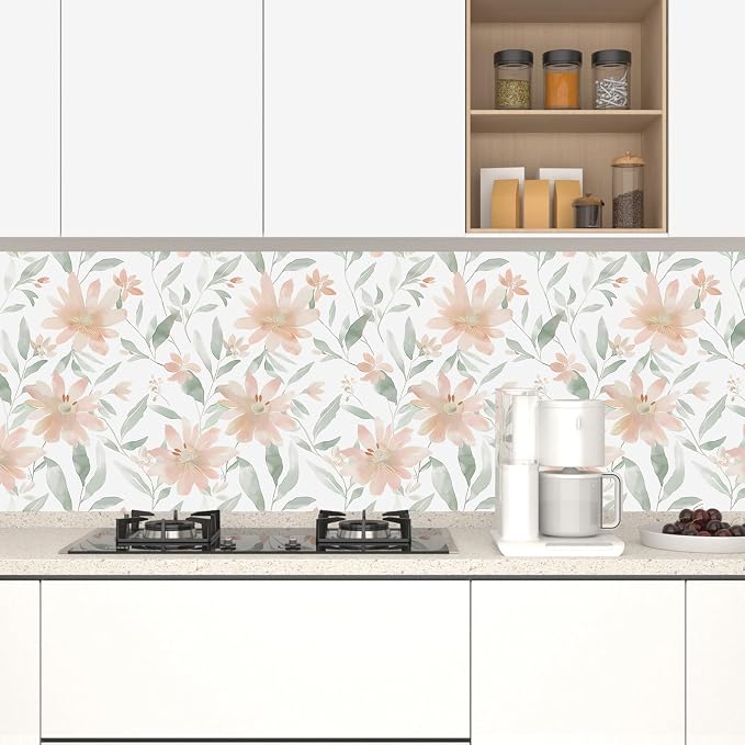 Light Color Floral Pink Flower Peel and Stick Wallpaper 17.5''x393'' | Self Adhesive/Removable/Waterproof/Thick Vinyl Contact Paper for Bathroom Bedroom Shelf Cabinet Drawer,Prepasted,Easy Peel