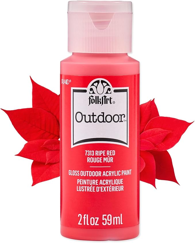 FolkArt Outdoor Acrylic Craft Paint, Gloss Finish, Ripe Red, 2 fl oz
