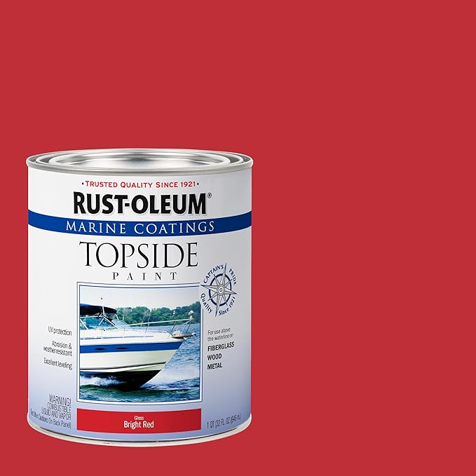 Rust-Oleum 207004 Marine Coatings Topside Paint, Quart, Bright Red