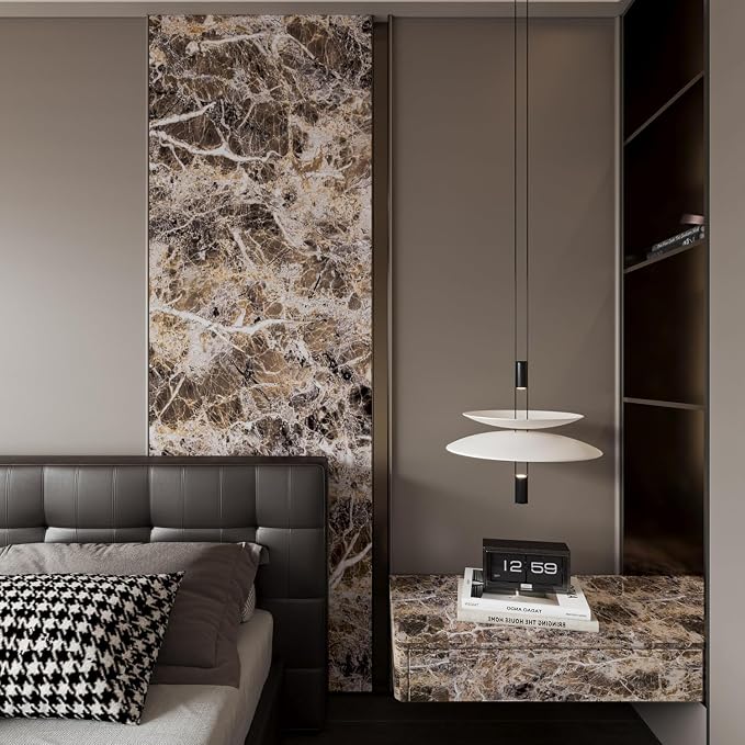 Wide Marble Granite Peel and Stick Wallpaper Contact Paper for Countertops | Counter Top Covers Brown Thick Waterproof Self-Adhesive Marble Vinyl Wrap 31.5x354inch Dark Wall Paper for Kitchen Bathroom