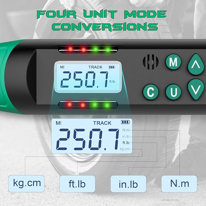 1/2 Inch Drive Digital Torque Wrench, 12.53-250.7Ft.lb/17-340N.m, Long Electronic Torque Wrench with Preset Value, Buzzer & LED Indicator, 2% Accuracy for Bike, Motorcycles, Car