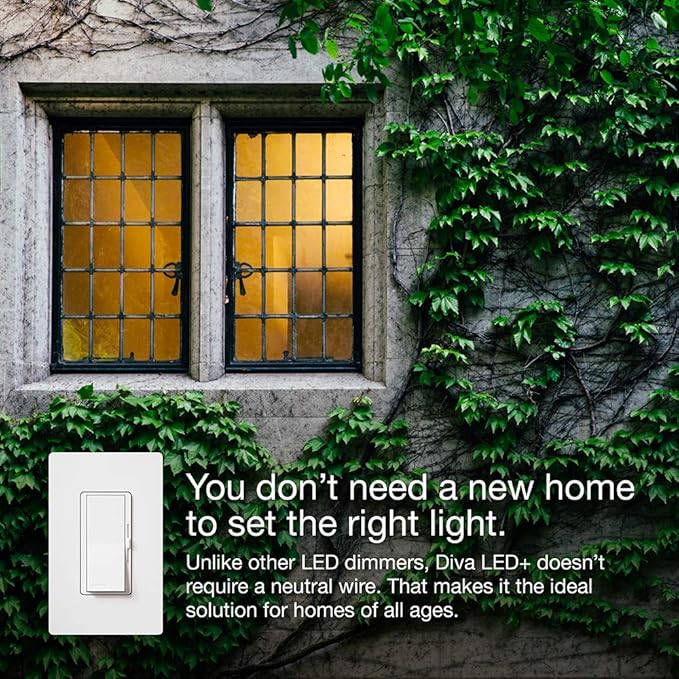 Lutron Diva LED+ Dimmer Light Switch for Dimmable LED, Halogen, and Incandescent Bulbs, 150 Watt, Single-Pole or 3-Way, DVWCL-153PH-2-WH, White (2-Pack) with Wallplate