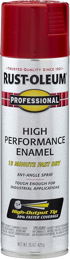 Rust-Oleum 7564838 Professional High Performance Enamel Spray Paint, 15 oz, Gloss Safety Red