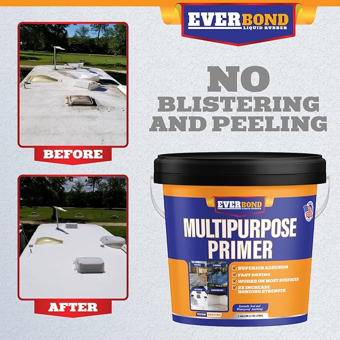 Everbond Multipurpose Primer - Primer for Roof Coatings - Use on EPDM Rubber, Wood, Fiberglass, Concrete, and Metal Surfaces - Easy to Apply on RVs, Campers, and Trailers - 4.75 Gallons