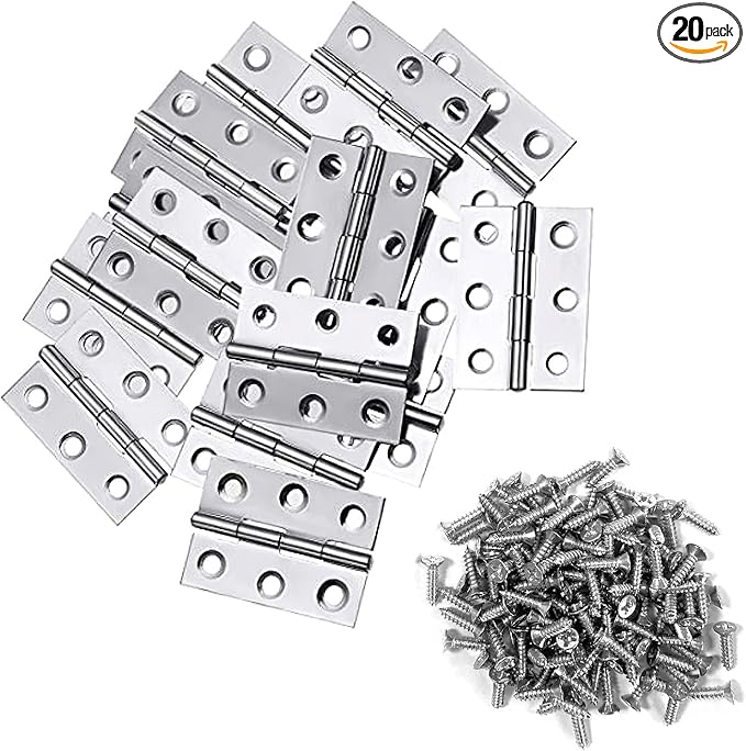20Pcs 2 Inch Stainless Steel Folding Hings for Wooden Box Small Crafts or Lightweight Projects assigned 126 Screws