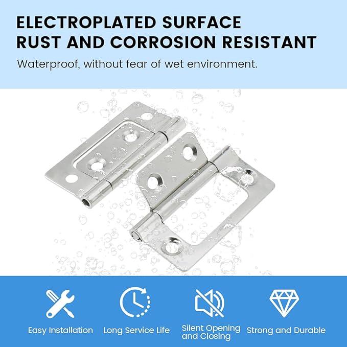 SDTC Tech 4-Pack Non-Mortise Door Hinges Bifold Butt Cabinet Hinges with Screws for Furniture Windows Cupboard etc. - 2 x 0.9 Inch, Silver