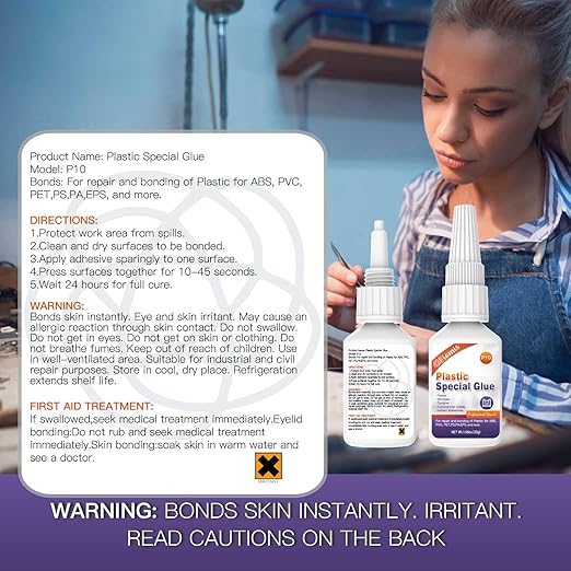 30g Plastic Glue, Instant Super Glue for Plastic, Fast Dry Strong Plastic Adhesive for Acrylic, Model, DIY Crafts, Tube, PVC, Vinyl, ABS, PBT, PS, PA, PC, PM, MA, Nylon