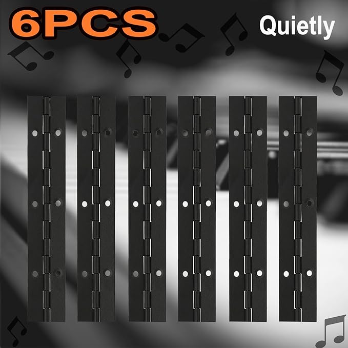 6Pcs 6 Inch Continuous & Piano Hinges, Black Stainless Steel 304 Continuous Folding Hinges for Doors, Cabinets, Window