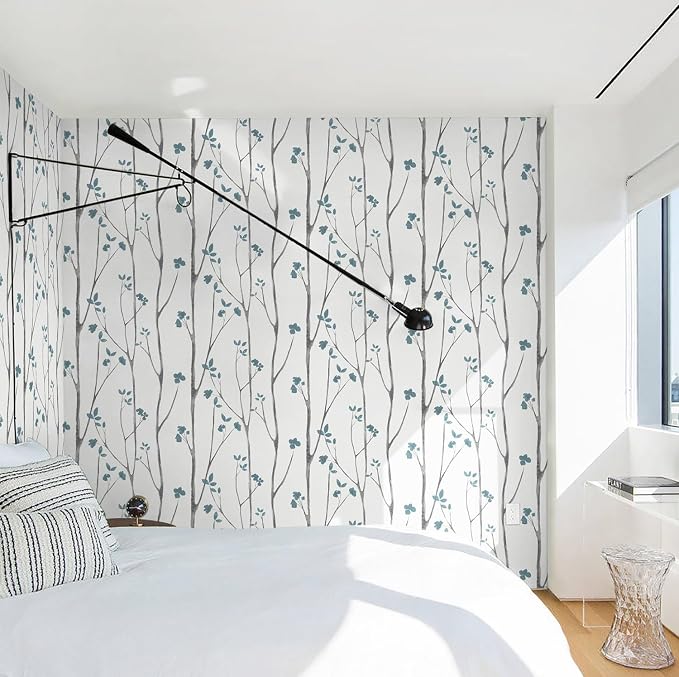 Timeet Peel and Stick Wallpaper White and Blue Floral Wallpaper Boho Leaf Contact Paper Self Adhesive Removable Wall Paper for Bedroom Bathroom Cabinet Wall Decoration 16"x78.7"